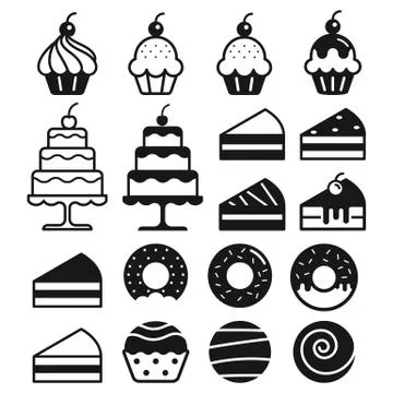 Bakery cakes icons set. Vector illustration. Stock Illustration