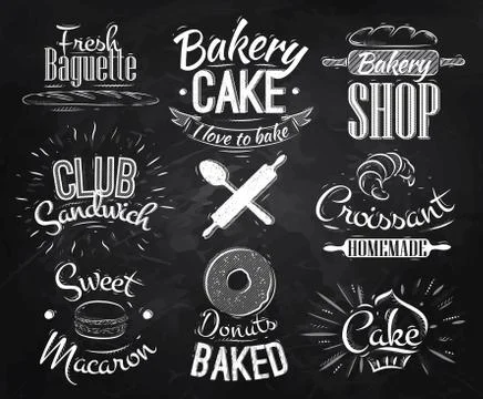 Bakery characters chalk Stock Illustration