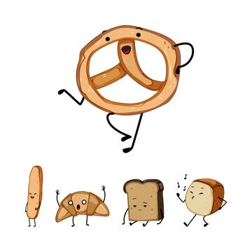 Bakery characters expressing different emotions and activities Stock Illustration