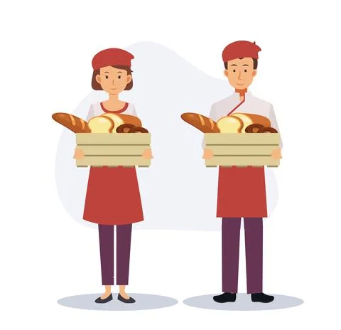 Bakery chef concept,Baking, set of happy bakery chef carrying,showing their t Stock Illustration