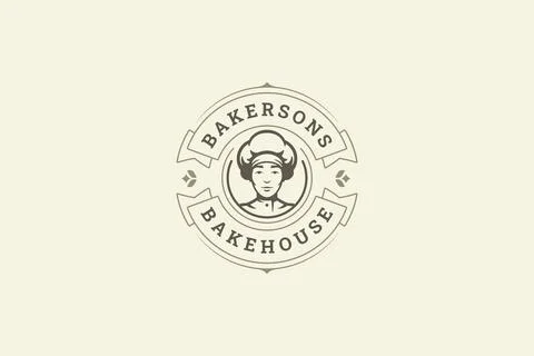Bakery circle ribbon retro logo design template for cafe eatery shop vector f Stock Illustration
