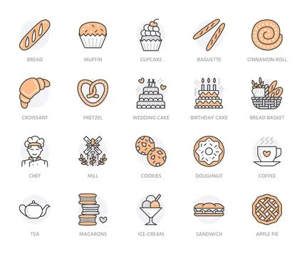 Bakery, confectionery poster template. Vector food line icons, illustration of Illustrazione stock