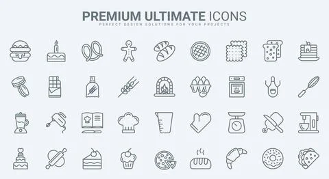 Bakery, confectionery thin line icons set, sweet food collection with kitchen Illustrazione stock