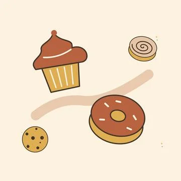 Bakery counter selection of sweet pastries. Decorative flat vector compositio Stock Illustration