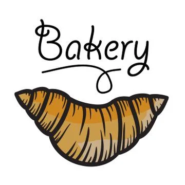 Bakery croissant logo, icon, vector hand drawn illustration Stock Illustration