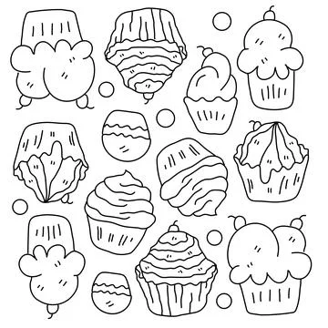Bakery cupcake resources with line style Illustrazione stock