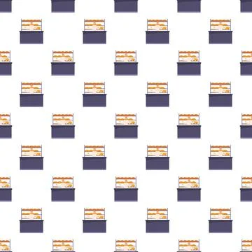 Bakery display counter with various bread seamless pattern Stock Illustration