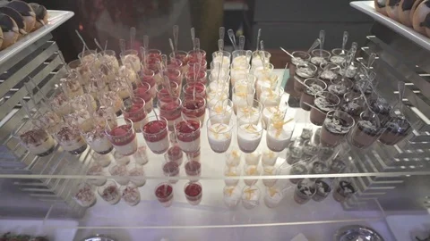 Bakery Display of Dessert Cups Stock Footage 119039265