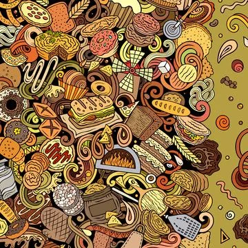 Bakery doodle cartoon funny border illustration Stock Illustration