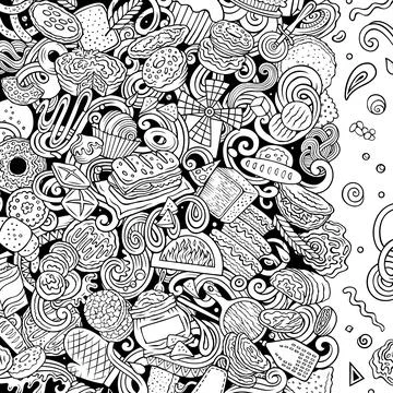 Bakery doodle cartoon funny border illustration Stock Illustration