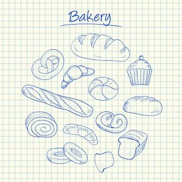 Bakery doodles - squared paper Stock Illustration