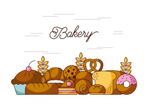 Bakery elements product ingredient dessert and pastry food Illustrazione stock