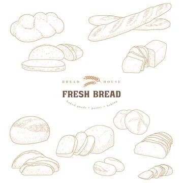 Bakery emblem and bread set Illustrazione stock