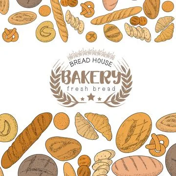 Bakery emblem and bread set 스톡 일러스트