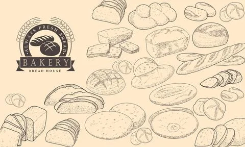Bakery emblem and bread set Stock Illustration