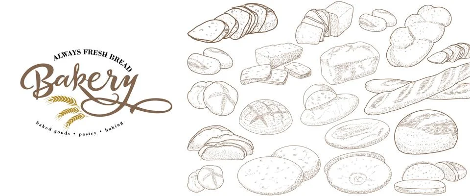 Bakery emblem and bread set Illustrazione stock