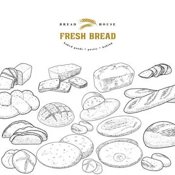 Bakery emblem and bread set Stock Illustration