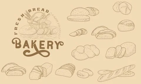 Bakery emblem and bread set 스톡 일러스트