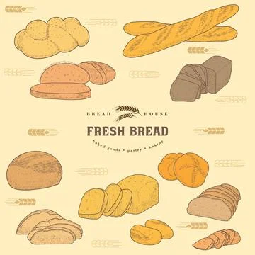 Bakery emblem and bread set Illustrazione stock