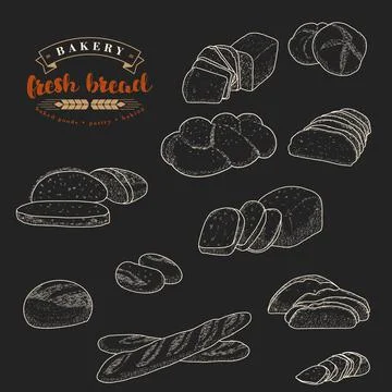 Bakery emblem and bread set Illustrazione stock