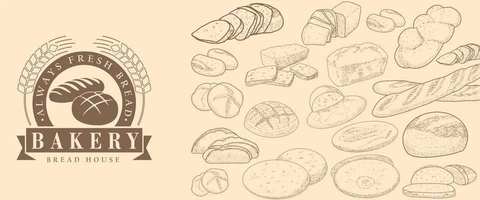 Bakery emblem and bread set Illustrazione stock