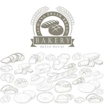 Bakery emblem and bread set Stock Illustration