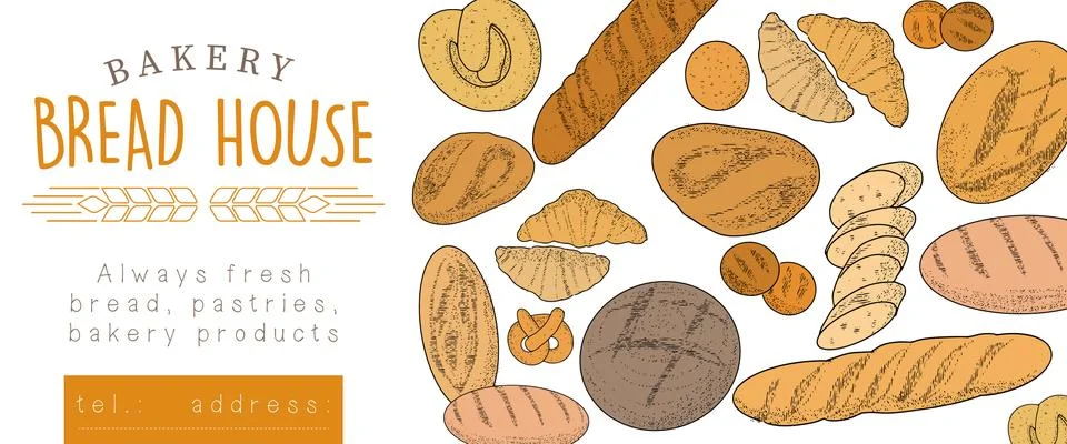Bakery emblem and bread set Illustrazione stock