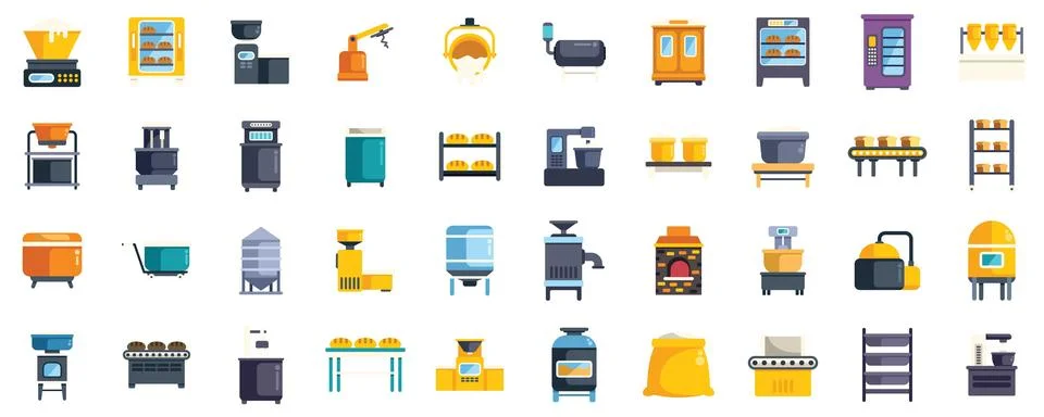 Bakery equipment collection for baking bread and pastry products Stock Illustration
