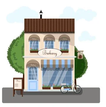 Bakery exterior vector illustration. Flat design of facade. Cafe building Ilustración de archivo