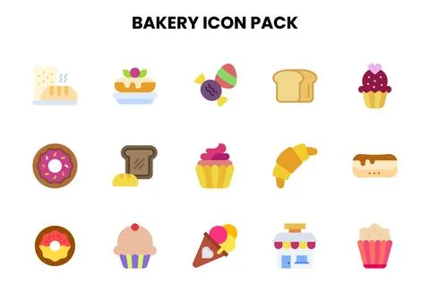 Bakery Flat Bundle Icons Pack Stock Illustration