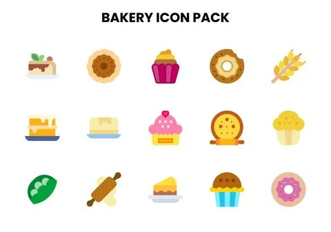 Bakery Flat Design Icons Pack Stock Illustration