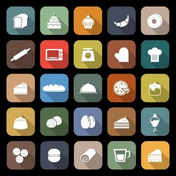 Bakery flat icons with long shadow Stock Illustration