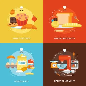 Bakery flat icons set Stock Illustration