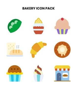 Bakery Flat Scalable Icons Pack Stock Illustration