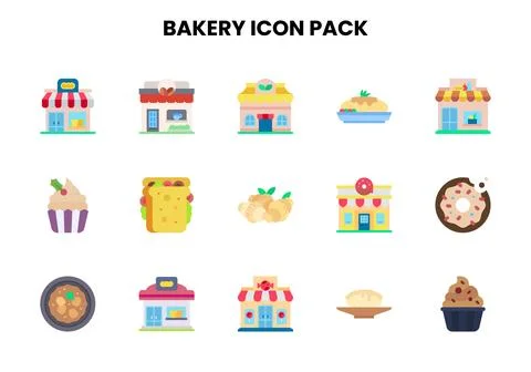 Bakery Flat Set Icons Pack Stock Illustration