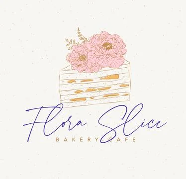Bakery flora slice label design 스톡 일러스트