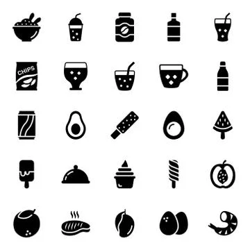 Bakery Food and Drinks Solid Icons Pack Stock Illustration