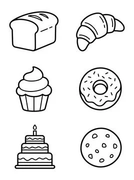Bakery food set vector illustration with bread loaf croissant cupcake donut cake Stock Illustration