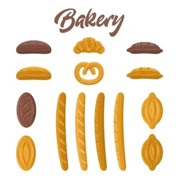 Bakery food vector set. Different kinds of bread Stock Illustration