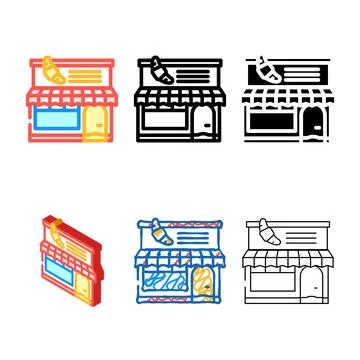 Bakery forms cafe street color icon vector Stock Illustration