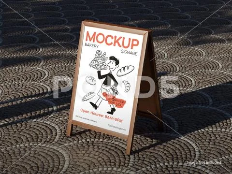 Bakery A-Frame Sign Mockup on Pavement PSD Template