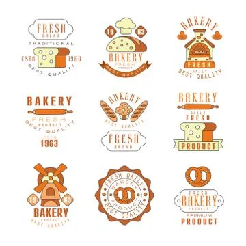 Bakery, fresh bread logo design, vintage bakery shop, company emblem vector Stock Illustration