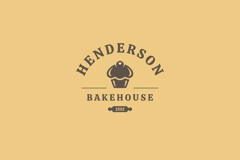 Bakery fresh dessert cupcake retro logo design template vector flat illustrat Stock Illustration