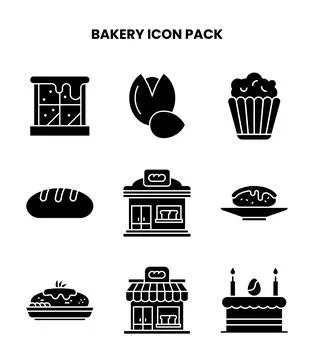 Bakery Glyph Bundle Icons Pack Stock Illustration