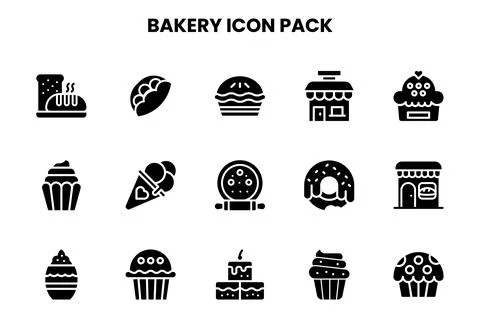 Bakery Glyph Bundle Icons Pack Stock Illustration