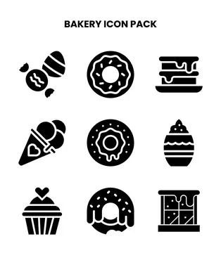 Bakery Glyph Set Icons Pack Stock Illustration