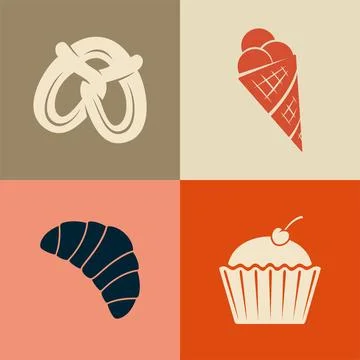 Bakery goods vector icon set. Vintage style bakery illustration. Stock Illustration