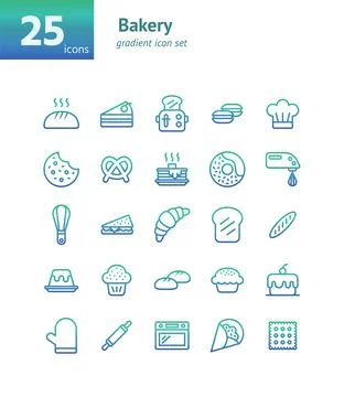 Bakery gradient icon set. Vector and Illustration. Illustrazione stock