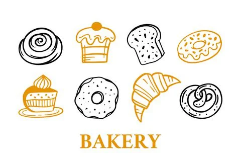 Bakery Hand drawn icon set Stock Illustration
