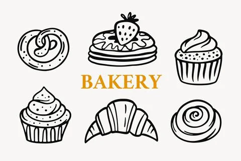 Bakery Hand drawn icon set Stock Illustration